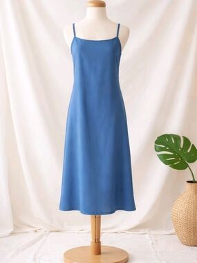 Everlane Japanese GoWeave Slip Dress Blue Midi Size 12